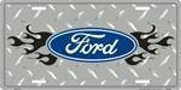 FORD Flame on Diamond License Plate Tags