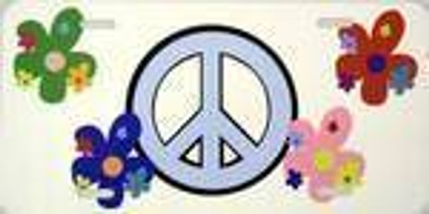 Peace Sign and Flowers License Plate