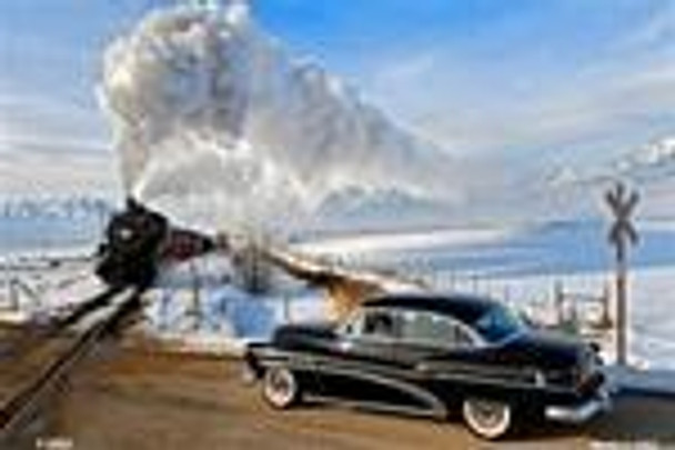 Union Pacific Railroad meets 1953 Buick in Winter Parking Sign