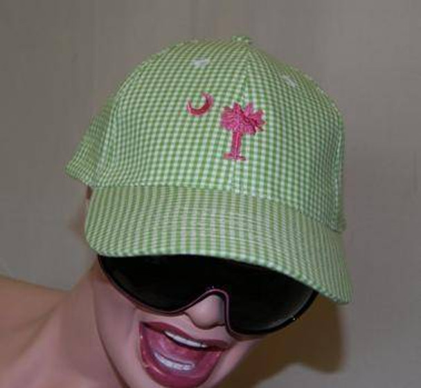 Green and Pink Gingham Cap