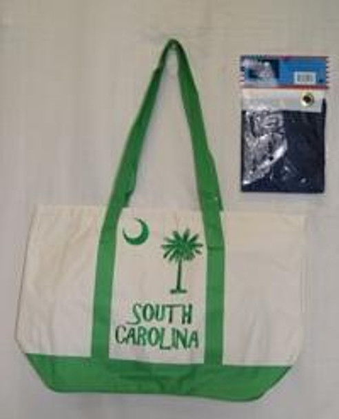 White and Green South Carolina Beach Bag