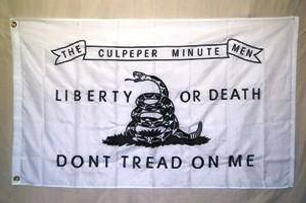 White Don't Tread On Me Culpeper Flag Minute Men Nylon Embroidered 5 x 8 ft