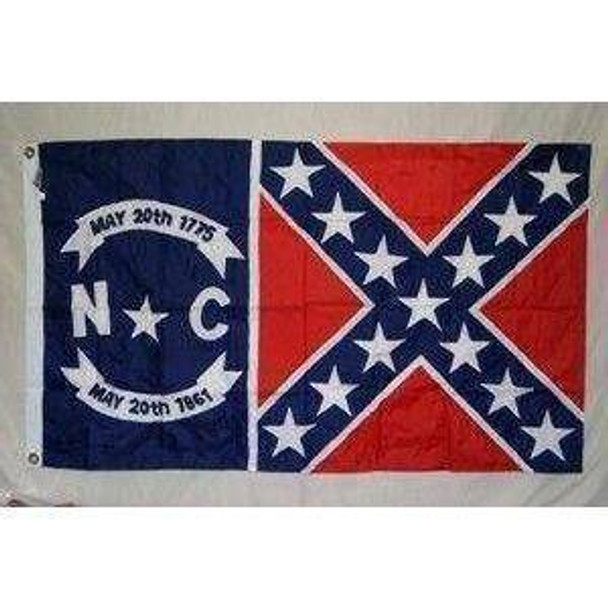 North Carolina Rebel Flag, White Letters Nylon Embroidered 3 x 5 ft.