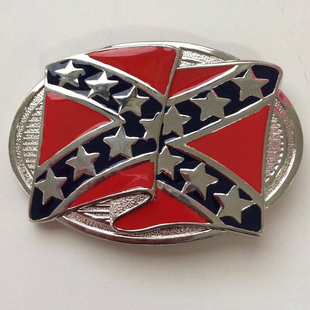 Rebel Flag Waving Belt Buckle