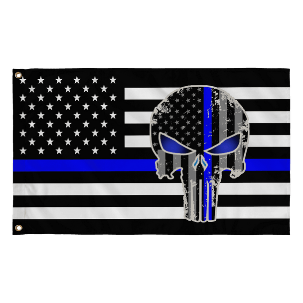Police Punisher Skull Thin Blue Line USA Flag - Made in USA