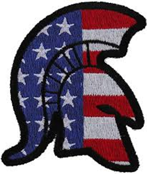 Spartan Helmet with American Flag Iron on Patch