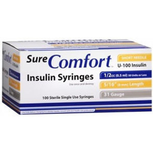 Allison Medical Sure Comfort Insulin Syringe, 30G, 1/2In (12Mm), 3/10Cc,  Bx/100  Allison Medical Sure Comfort Insulin Syringe, 30G, 1/2In (12Mm), 3/10Cc,  Bx/100