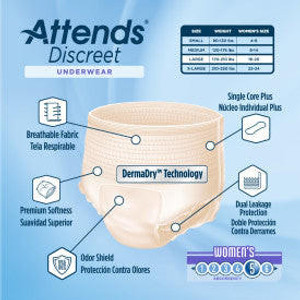 Attends Discreet Women'S Underwear, Large Attends Discreet Women'S Underwear, Large