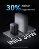 INIU 30 W USB C Charger, GaN Fast Charger with 1.5 m 60 W Cable, Dual Port Power Supply with Intelligent Device Protection for iPhone 17 16 Pro Max, iPad MacBook Air Galaxy S26 Pixel Xiaomi, Black