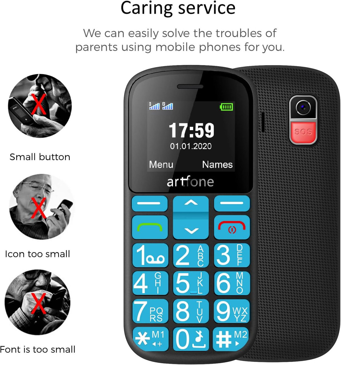 Black Big Button Mobile Phone Speed Dial Telephone SOS Emerg Dual SIM For  Senior