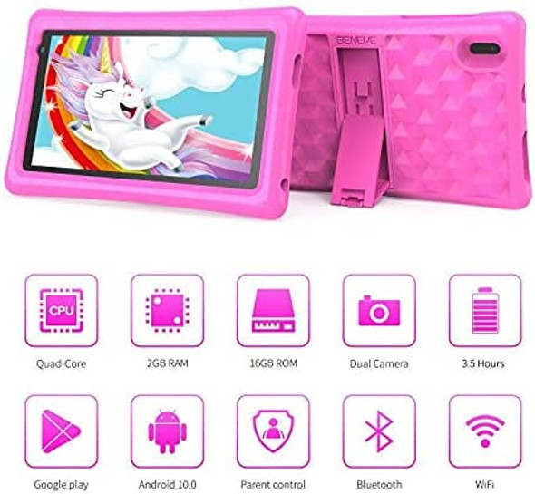 BENEVE Kids Tablets 7 inch HD Display Android Tablet for Kids Toddler Tablet Kids Edition Tablet with WiFi Bluetooth Dual Camera Childrens Tablets 2GB + 16GB Parental Control,Google Play Store(Pink)