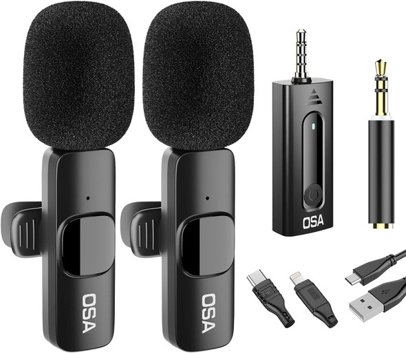 OSA Wireless Lavalier Microphone, wireless Microphone for iPhone, Android Phone, Camera, Clip-on Plug & Play Auto-sync and Noise Reduction for Video Recording, Interview