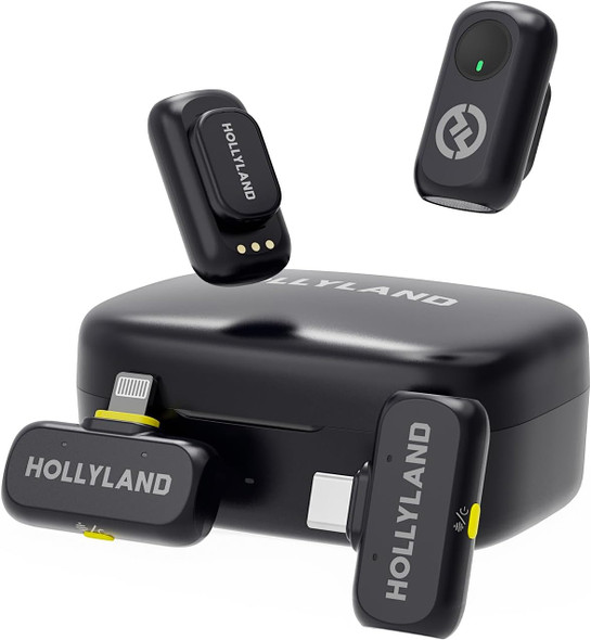 Hollyland LARK A1 Wireless Mini Microphone for iPhone15/16 & Android, Pure Sound, Noise Cancelling, Magnetic Microphone for YouTube, TikTok, Podcast, Vlogging(2TX+2RX+Charging Case)-Black