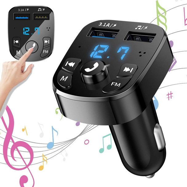 FM Transmitter Bluetooth Handsfree Car Charger Fast Charger with Dual USB Ports MP3 Player Wireless Radio Adapter Support TF Card/USB Flash Drive