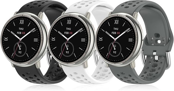 DHWGang 3 Pieces Straps Compatible with Amazfit Active2/Active/GTS4/GTS3/GTS2 Watch Bracelets, Silicone Wristbands, Breathable, Soft and Comfortable, Sports Replacement for Men and Women