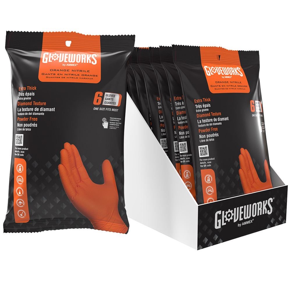 Gloveworks Orange Gloves Disposable GLOVEWORKS Heavy-Duty Nitrile