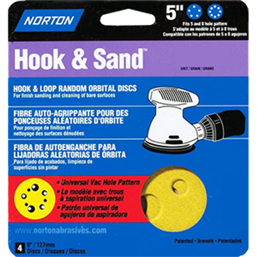 NORTON 02007 5" X 5" 8 HOLE P60 COARSE HOOK & LOOP DISCS 4PK