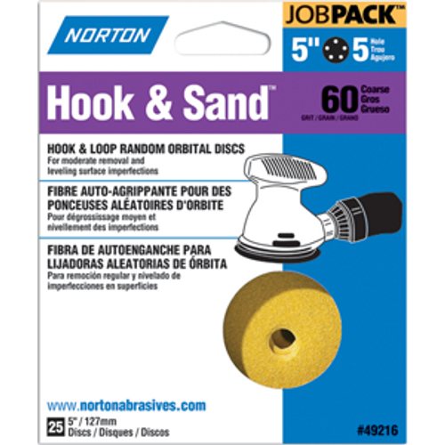 NORTON 49218 5" 8 HOLE P220 HOOK & SAND DISCS 25PK
