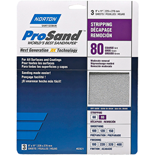 NORTON 02621 9" X 11" 80 GRIT 3X HIGH PERFORMANCE SHEETS 3PK