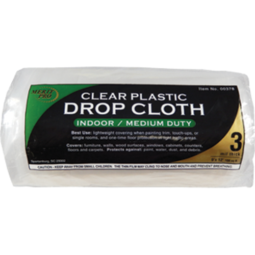 MERIT PRO 00378 9' X 12' 3 MIL CLEAR ROLLED DROP CLOTH