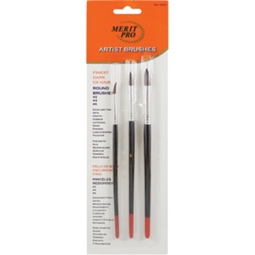 MERIT PRO 00007 FINEST ROUND DARK OX HAIR 3 PIECE ARTIST BRUSH ASSORTMENT