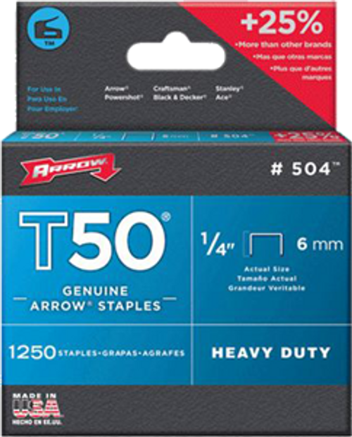 ARROW FASTENER 504 1/4" 6MM T50 STAPLE - 24ct. Case