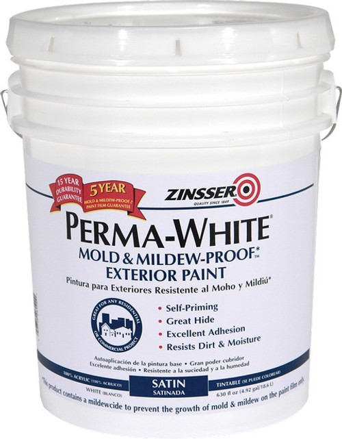 Zinsser 03100 5gal Satin Exterior Permawhite Mold & Mildew Proof Paint