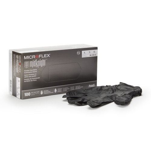 Microflex MidKnight Exam Glove, Extra Large, Black