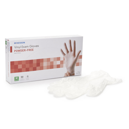 McKesson Confiderm Vinyl Exam Glove, Medium, Clear