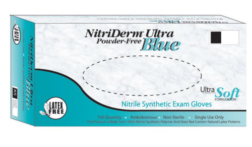 NitriDerm Ultra Blue Exam Glove, Medium, Light Blue