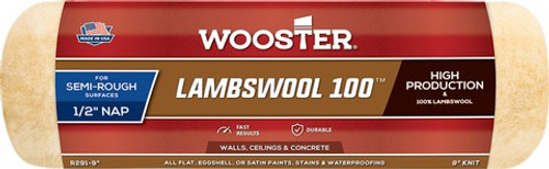 Wooster R291 9" x 1/2" Nap Lambswool 100 Roller Cover