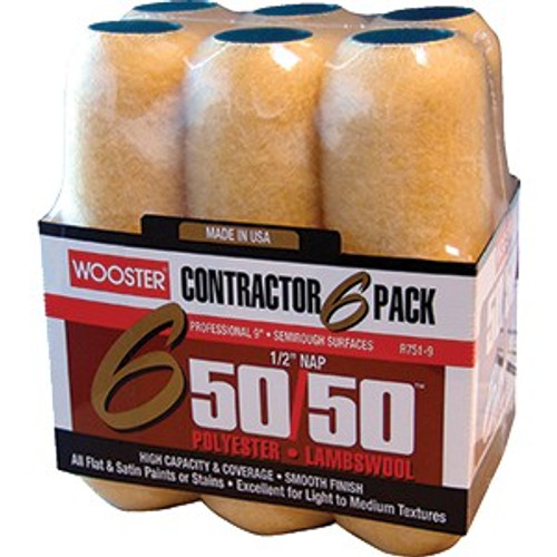 Wooster R751 9" x 1/2" Nap 50/50 Roller Cover (6pk)