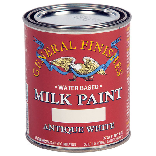 1 Pt General Finishes PAW Antique White Milk Paint Interior / Exterior Paint, Satin - Case of 10