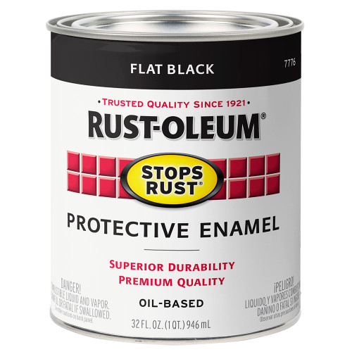 1 Qt Rust-Oleum 7776502 Black Stops Rust Protective Enamel, Flat - Case of 2