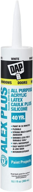 DAP 18152 Alex Plus 10.1 oz. White All Purpose Acrylic Latex Caulk Plus Silicone 12/pk
