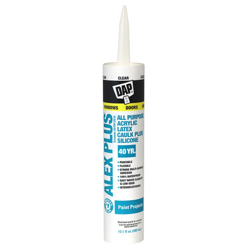 DAP Alex Plus 10.1 oz. Clear All Purpose Acrylic Latex Caulk Plus Silicone 12/pk