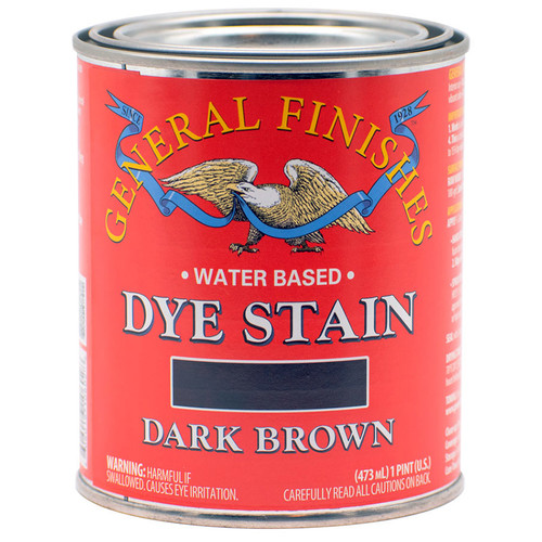 1 Pt General Finishes DPD Dark Brown Dye Stain Water-Based Wood Stain - Case of 10