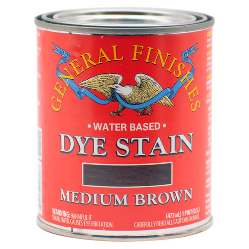 1 Pt General Finishes DPM Medium Brown Dye Stain Water-Based Wood Stain - Case of 10