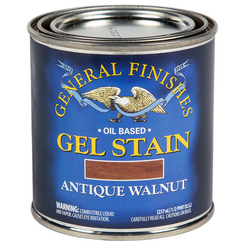 1/2 Pt General Finishes AH Antique Walnut Gel Stain Oil-Based Heavy Bodied Stain - Case of 12