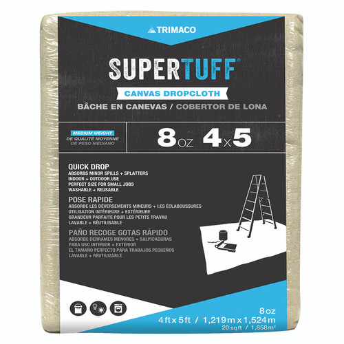 4' x 5' Trimaco 58905 SuperTuff Canvas Dropcloth, 8-Ounce Premium - Case of 24 4' x 5' Trimaco 58905 SuperTuff Canvas Dropcloth, 8-Ounce Premium - Case of 24