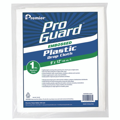 9' x 12' Premier 26040 Global Guard Embossed Plastic Dropcloth 1-Mil - Case of 24