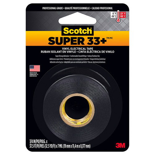 3/4" x 12.5 Yds 3M 200NA Black Scotch Super 33+ Vinyl Electrical Tape