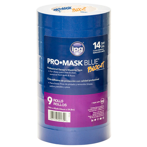 .94" x 60 Yds Intertape PT14 Blue ProMask Blue Masking Tape, Contractor 9-Pack - Case of 4