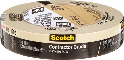 3M 2020-24A .94" x 60.1yd (24mm) Scotch Contractor Grade Masking Tape 3M 2020-24A .94" x 60.1yd (24mm) Scotch Contractor Grade Masking Tape