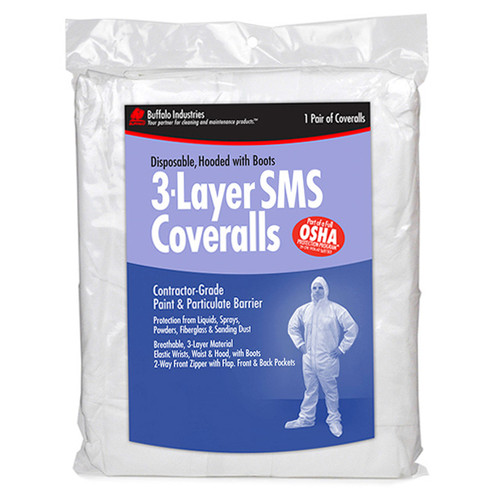 X-Large Buffalo 68442 Coveralls Disposable 3-Layer Contractor-Grade SMS Coveralls, w/ Hood & Boots - Case of 12