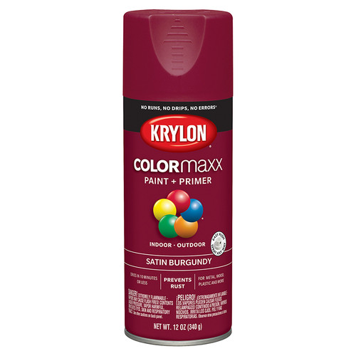 12 Oz Krylon K05560007 Burgundy COLORmaxx Paint & Primer Spray Paint, Satin - Case of 6