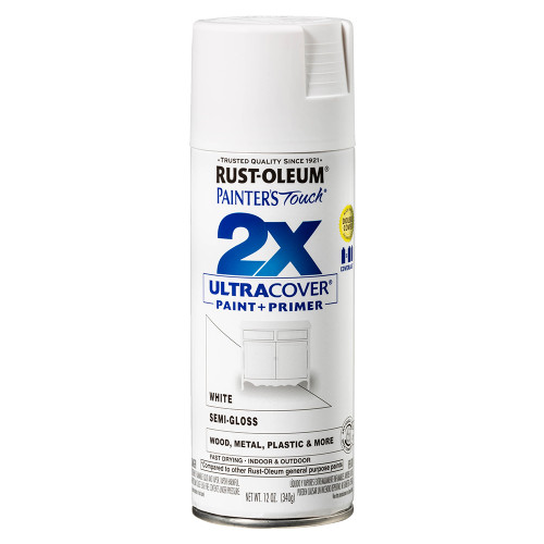 12 Oz Rust-Oleum 334098 White Painter's Touch 2X Ultra Cover Paint + Primer Spray Paint, Semi-Gloss - Case of 6