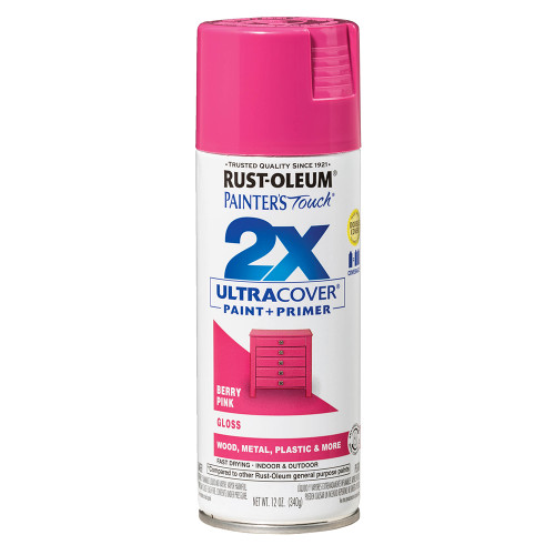 12 Oz Rust-Oleum 334025 Gloss Berry Pink Painter's Touch 2X Ultra Cover Paint + Primer Spray Paint, Gloss - Case of 6