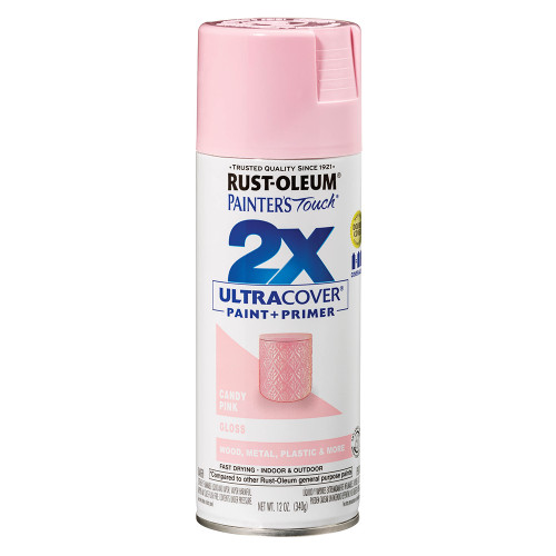 12 Oz Rust-Oleum 334028 Gloss Candy Pink Painter's Touch 2X Ultra Cover Paint + Primer Spray Paint, Gloss - Case of 6