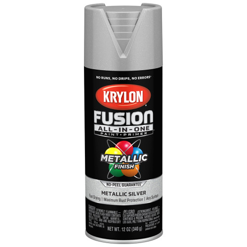 12 Oz Krylon K02773007 Silver Fusion All-In-One Paint & Primer Spray Paint, Metallic